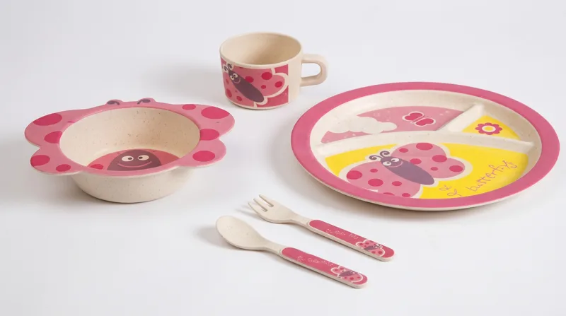 Kids' dinner set 5 pieces, pink design