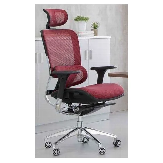 Ergonomic mesh chair with headrest, red