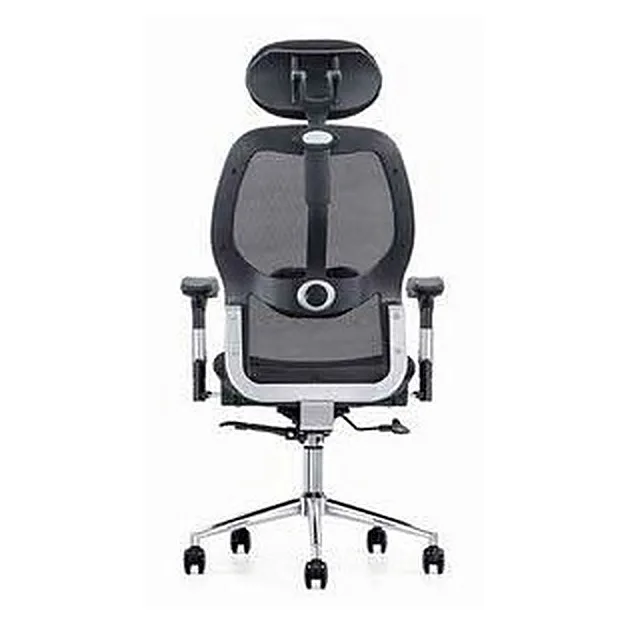 Ergonomic mesh chair with padded headrest, fabric seat
