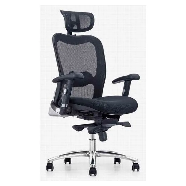 Ergonomic mesh chair with headrest and aluminium detail