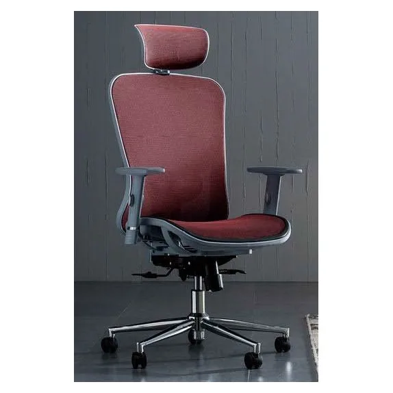 Ergonomic full-mesh chair with headrest, grey frame