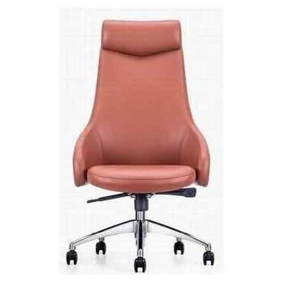 High-back executive chair in tan leather-look upholstery