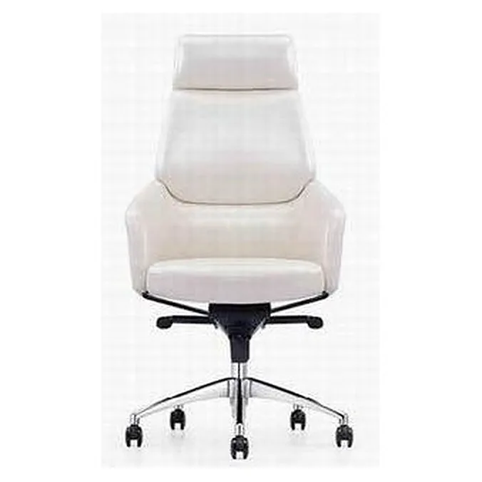 High-back executive chair with headrest, cream leather-look upholstery