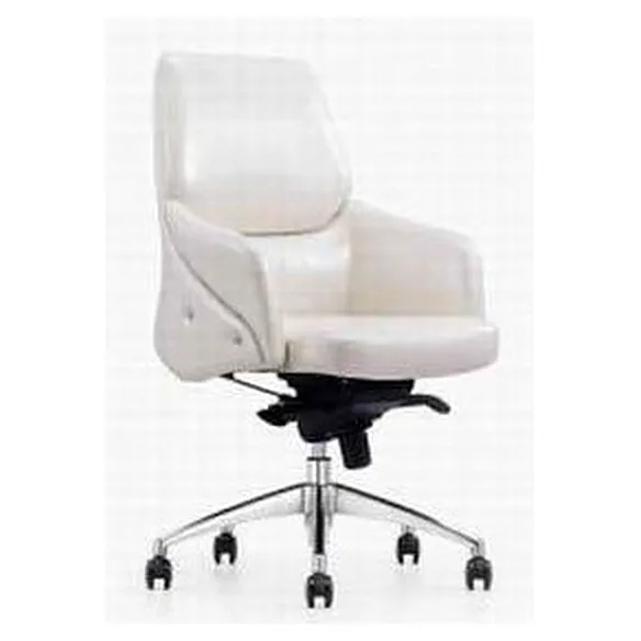 Mid-back executive chair in cream leather-look upholstery