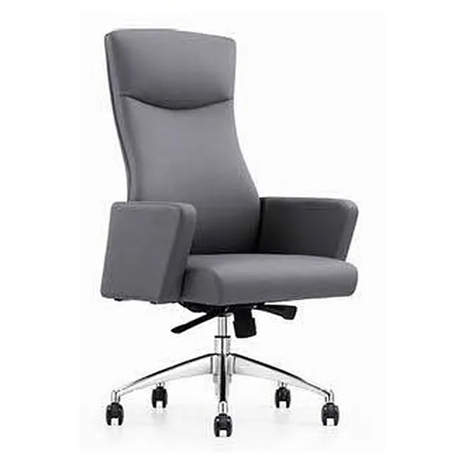 High-back executive chair in grey leather-look upholstery