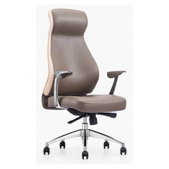 High-back executive chair, two-tone taupe and beige, aluminium armrests