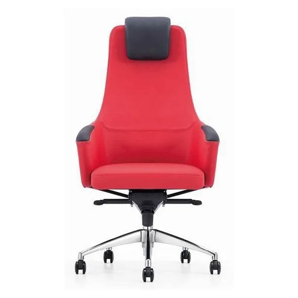 High-back executive chair in red with black headrest