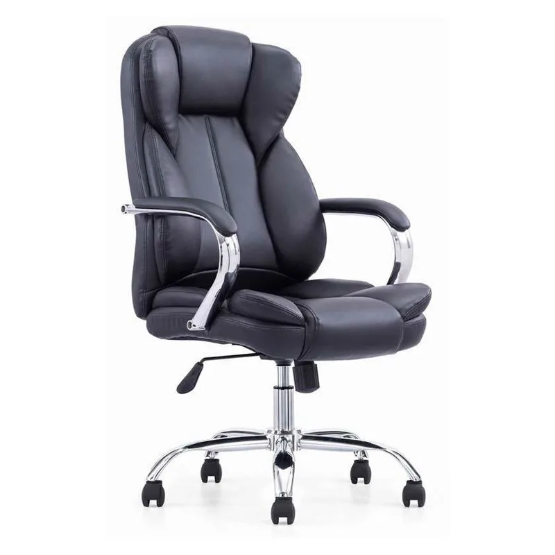 High-back padded executive chair in black leather-look upholstery