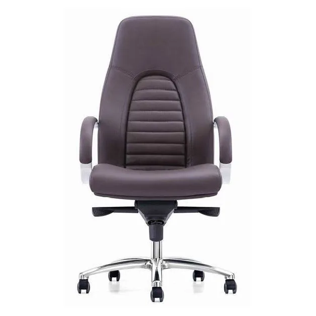 High-back executive chair in dark brown, ribbed backrest