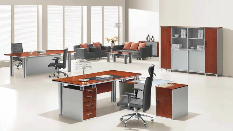L-shaped executive desk with glass return