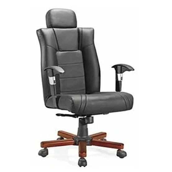 High-back executive chair with wooden base