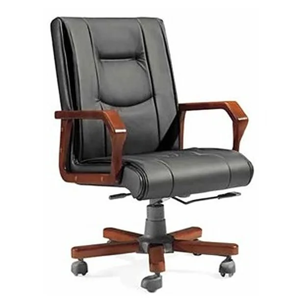 High-back executive chair with wooden armrests