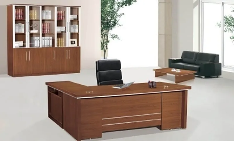 Executive desk 1.6 m with side return, teak finish