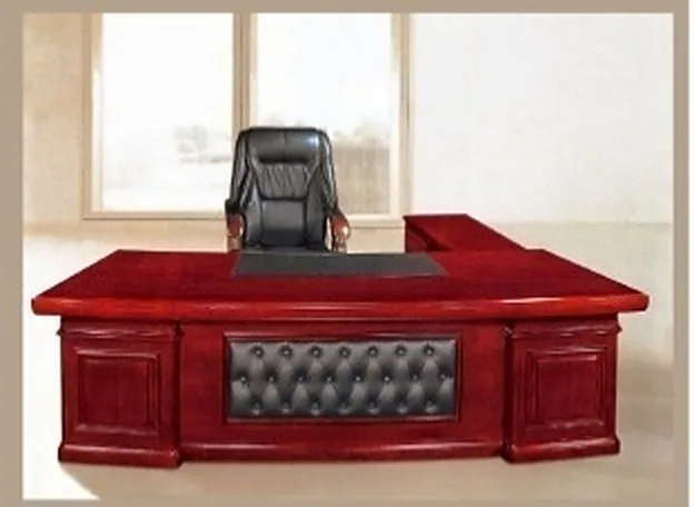 Executive desk 2.2 m with return, mahogany and leather