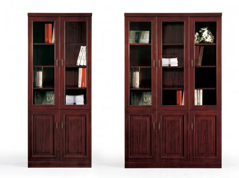 Two-door bookcase with glass doors, mahogany