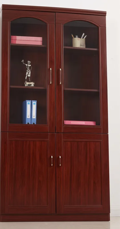 Two-door bookcase with arched glass doors, mahogany