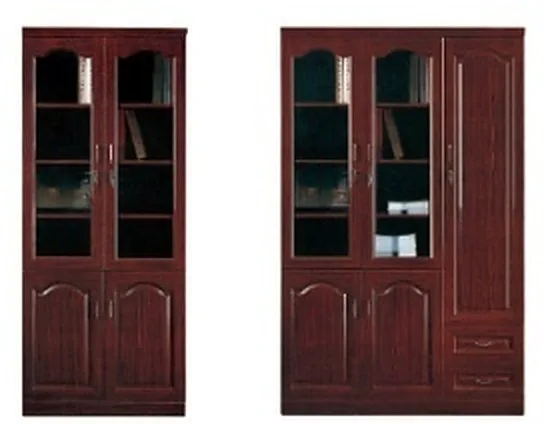 Two-door bookcase, arched glass doors, dark mahogany