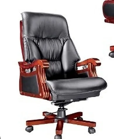 Executive chair, black leather, wood frame