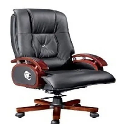 Executive leather armchair with wooden arms