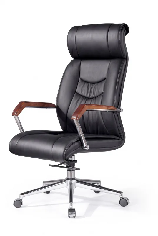 High-back executive chair with chrome base