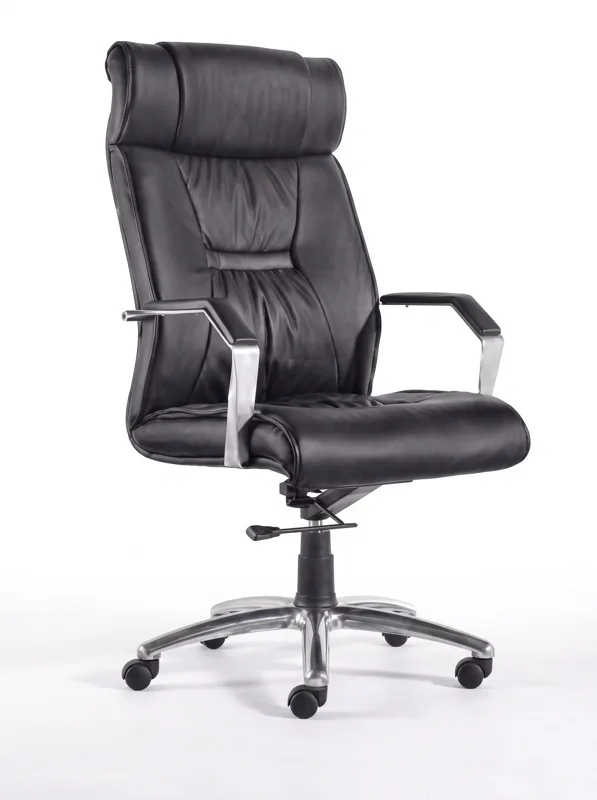 High-back office chair with chrome arms