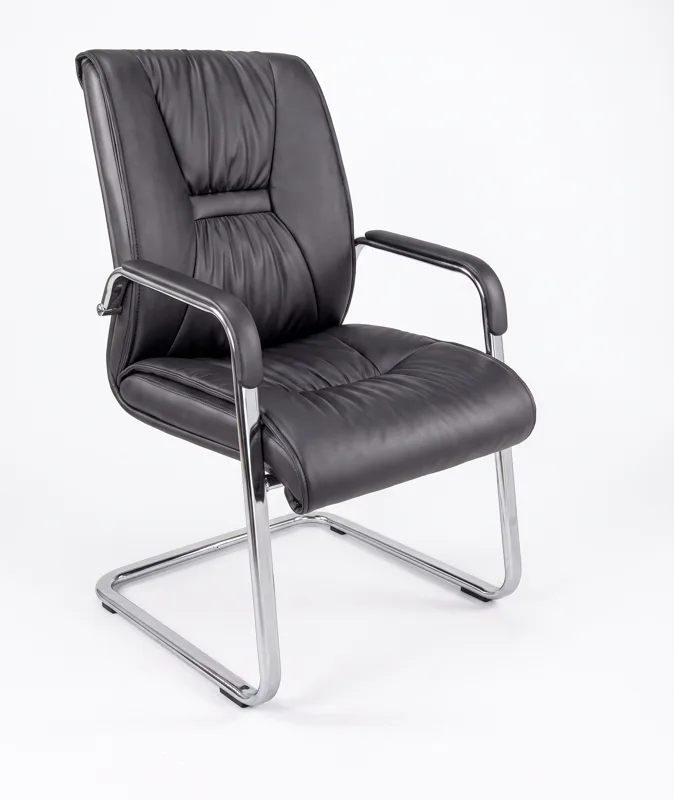 Padded visitor chair with chrome frame, black