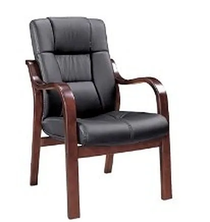Wooden-frame visitor armchair, black leather