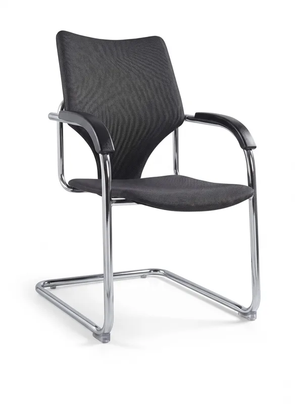 Mesh cantilever visitor chair, black