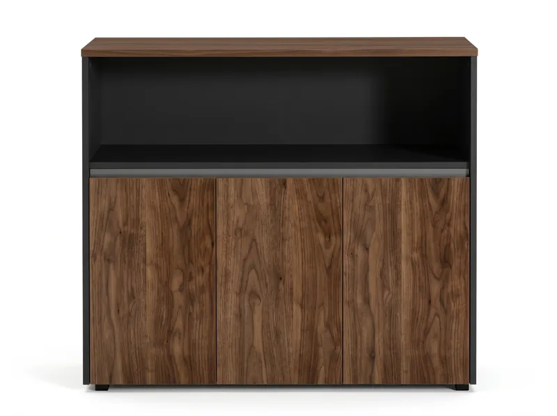 Low office cabinet 1.2 m with open shelf and 3 doors