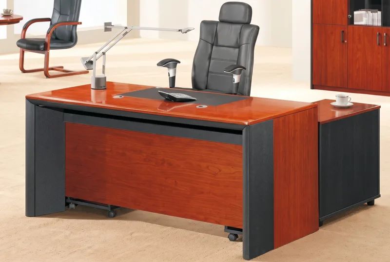 Executive desk 1.6 m, cherry veneer, with side cabinet
