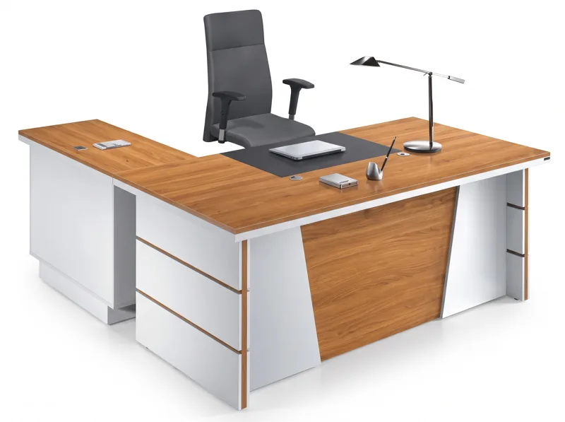 Executive desk 1.6 m with side return, wood and white