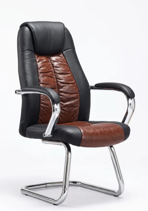 Visitor armchair in black PU, chrome frame