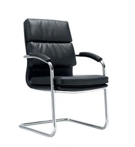 Visitor armchair in black leather, chrome frame