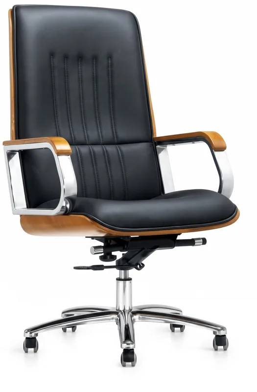 High-back executive chair, wood and chrome