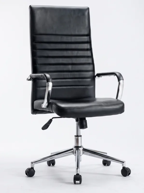 High-back office chair, ribbed leather-look