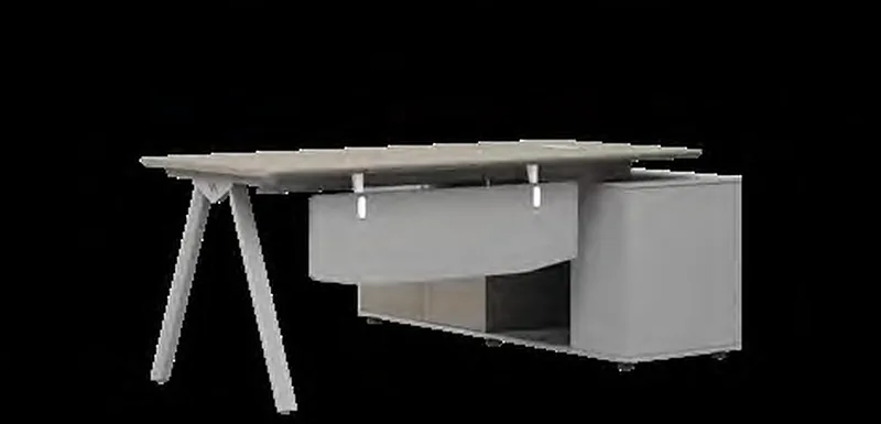 Office desk with A-frame leg and storage return