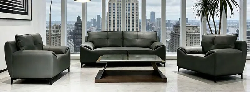 Dark grey leather sofa set 1+1+3