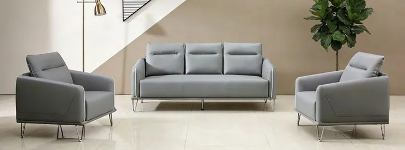 Light grey leather sofa set 1+1+3