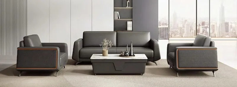 Dark grey sofa set 1+1+3 with orange trim
