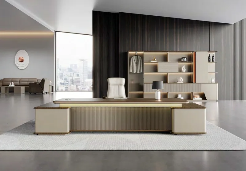 Executive desk with twin pedestals, walnut top