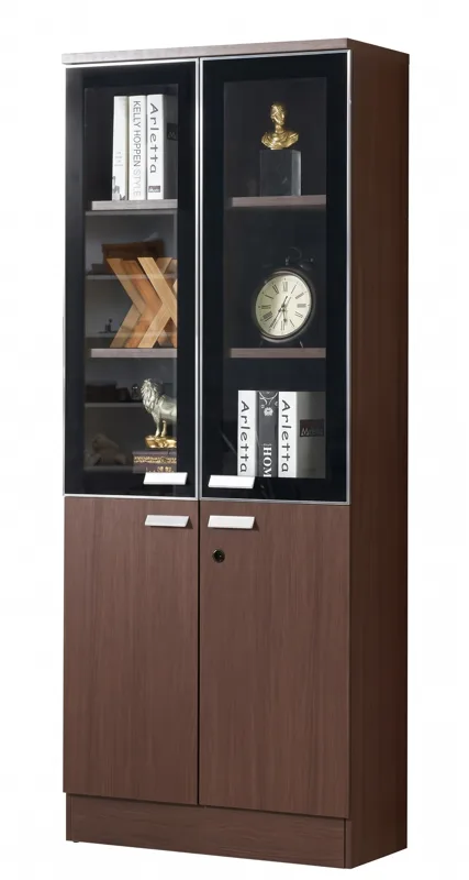 Two-door bookcase with glass doors 0.8 m