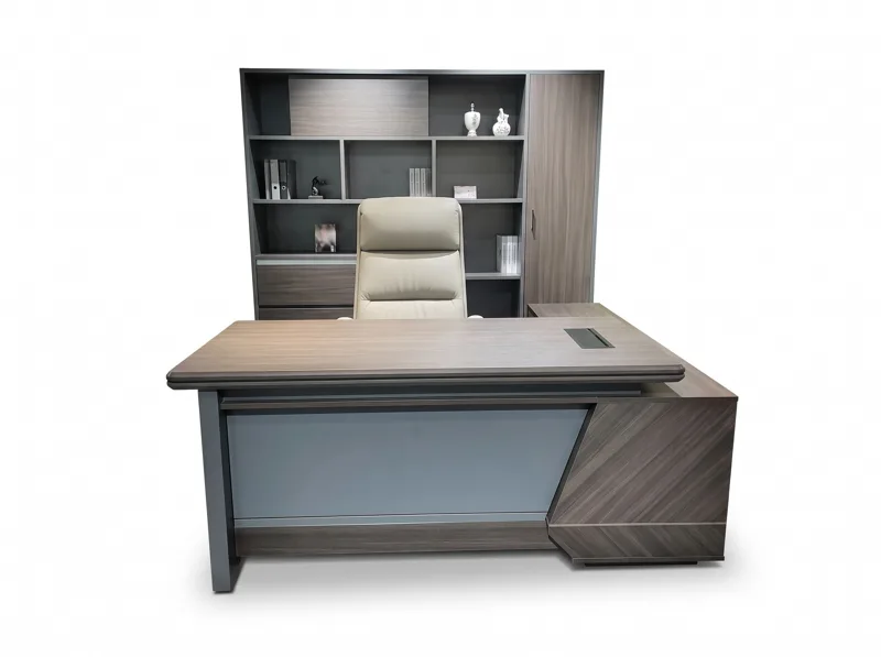 Executive desk 1.6 m with return, smoked wood