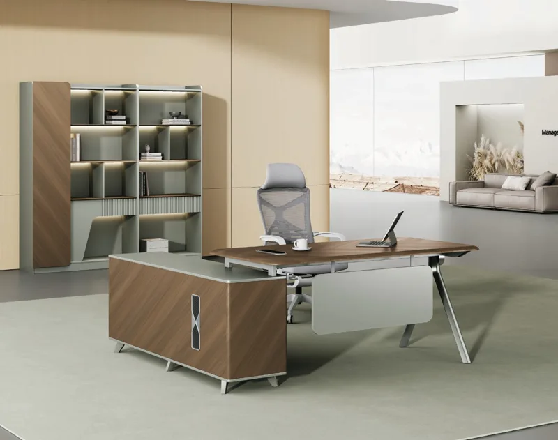 Desk with Side Cabinet - Roman Oak