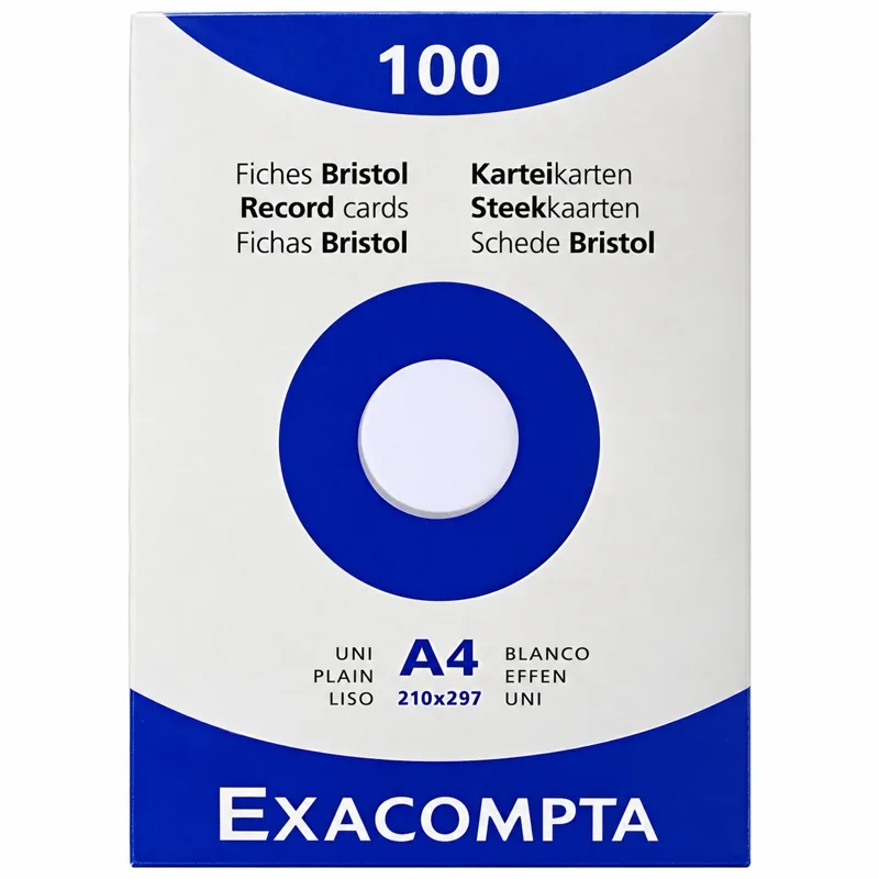 Exacompta A4 white bristol cards, pack of 100