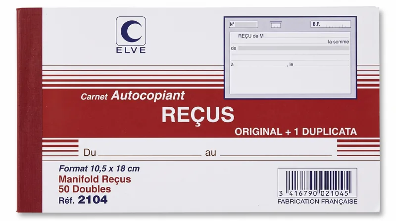 Elve carbonless receipt book 10.5 × 18 cm, 50 duplicates