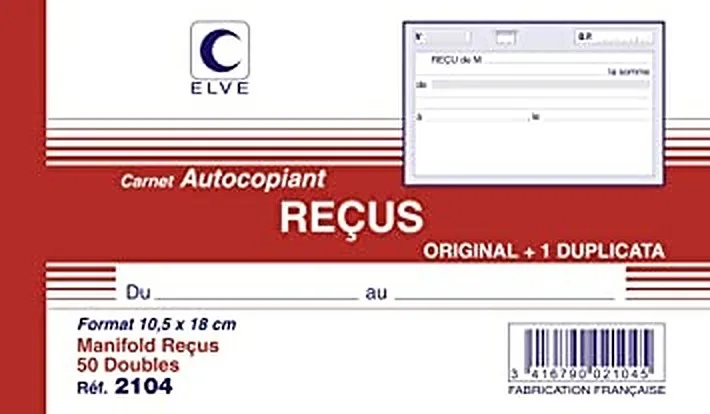 Carbonless receipt book 10.5 × 18 cm, 50 triplicates